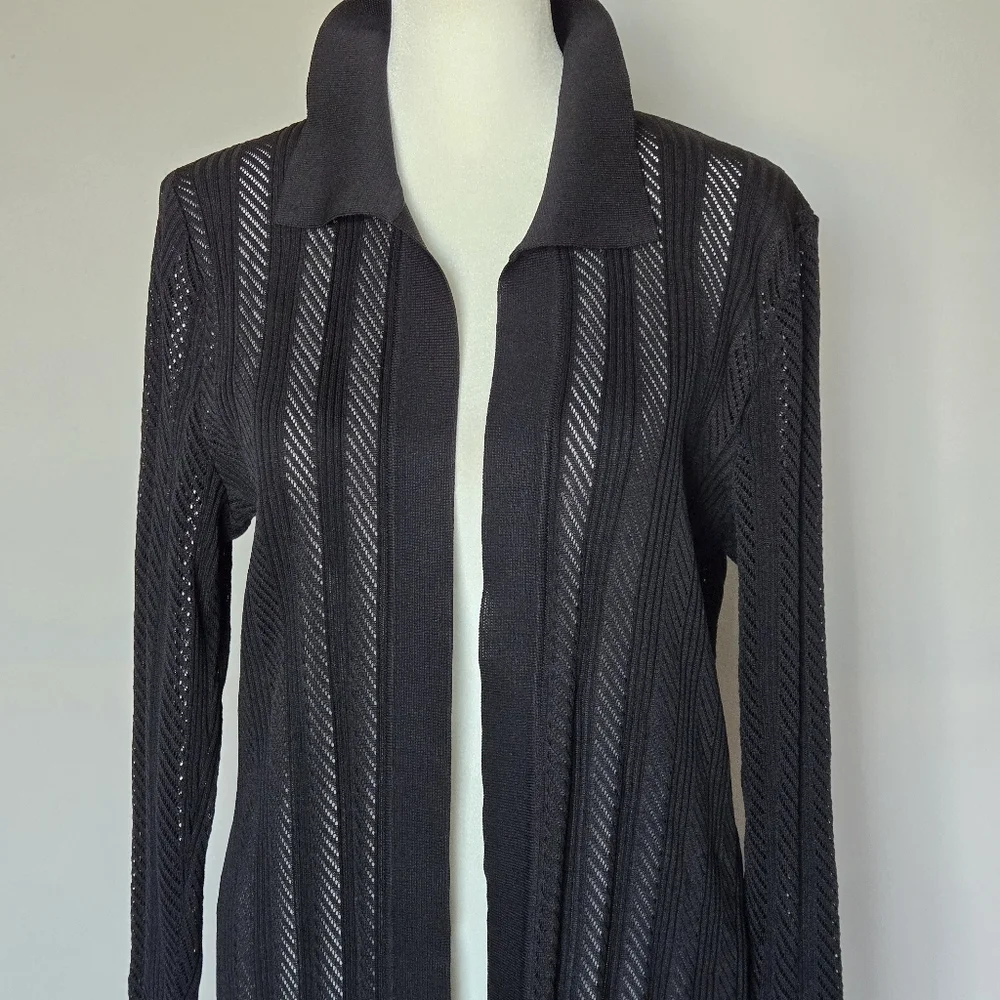 Exclusively Misook Black Sheer Open-Front Cardigan Duster